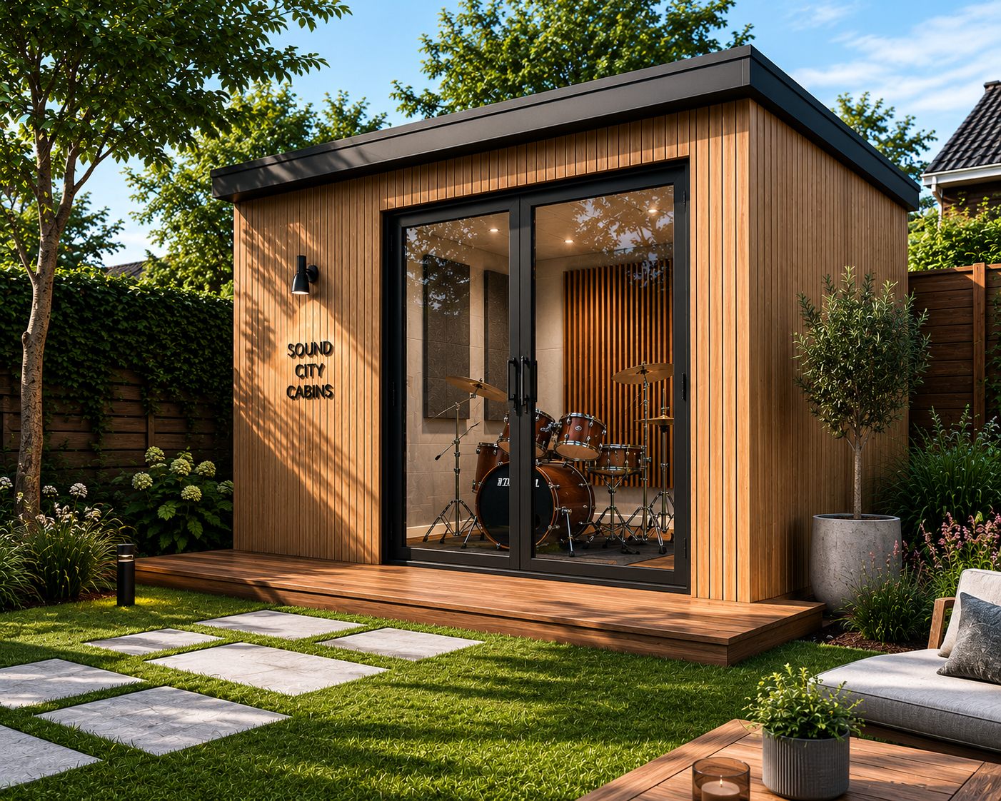 Sound City Cabins, Drumbooth with sightline window